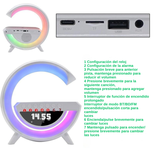 Lampara Veladora Portatil Cargador Qi Parlante Inalambrico - Imagen 2